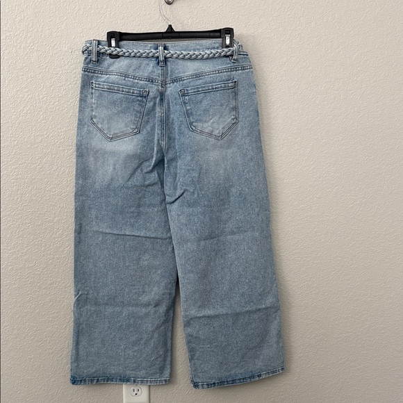 Kensie Carla Wide Leg Blue Jeans 8/29 Ankle length with belt - Picture 2 of 3